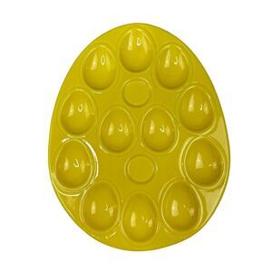 Yellow Deviled Egg Plate Tray Ceramic 12 Egg Holder Vintage Serving Platter